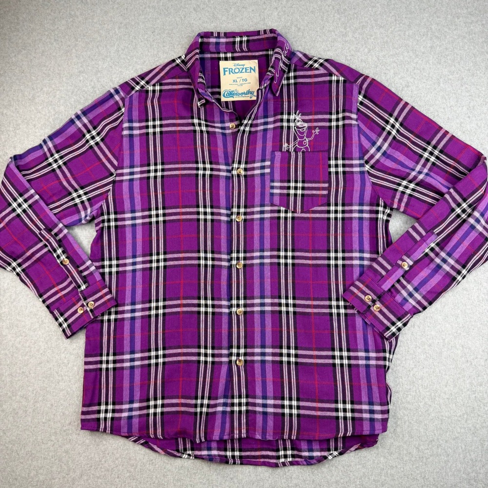 Cakeworthy Disney Frozen Anna Flannel Shirt Purple Plaid Olaf Mens XL XL/TG